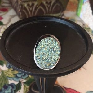 Blue green raised druzzy ring 6.5